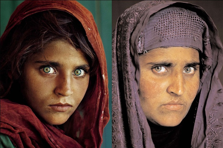 Zoom sur une photographie l’Afghane aux yeux verts 3