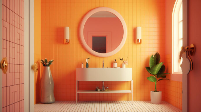 salle de bain moderne avec carrelage orange