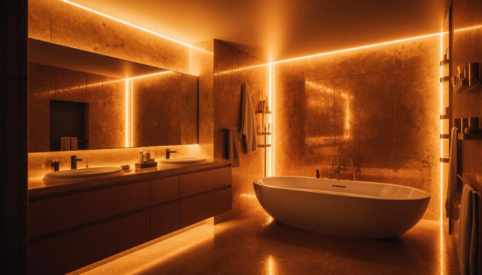salle de bain avec carrelage photo-luminescent